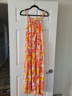 Goa Beachwear By Japna Vibrant Pink, Orange & Yellow Swing Maxi Dress